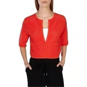 Karen‎ Millen Coral Boxy Cropped Ripple Texture Open Knit Cardigan Size 8